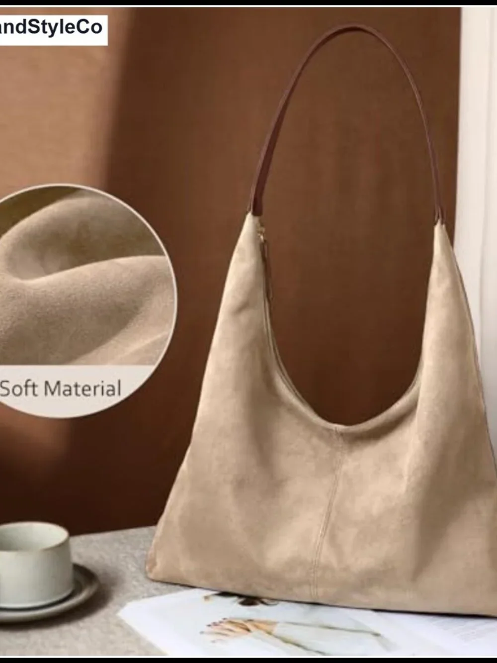 Faux Suede Slouchy Hobo Shoulder Bag for Women